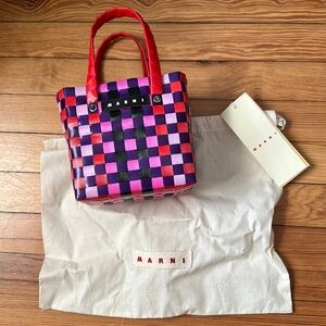 Marni Red and Purple Checkered Tote Bag
